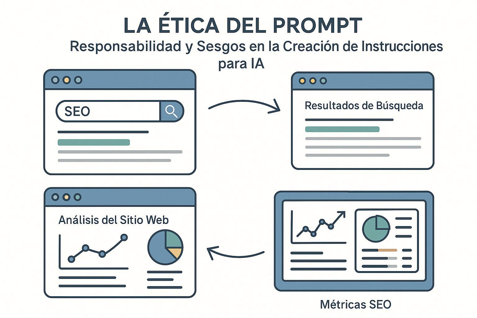 Representación de un panel de control con métricas de sesgo en prompts, mostrando datos de prueba de sustitución contrafactual para diferentes atributos de identidad, con gráficos que ilustran la mitigación.