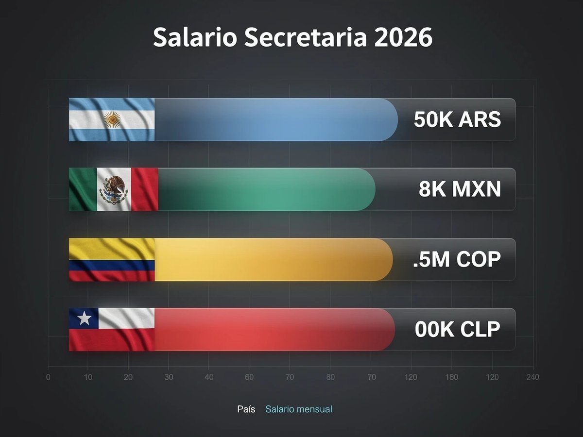 Salario de secretaria 2026 por pa&iacute;s: Argentina, M&eacute;xico, Colombia, Chile