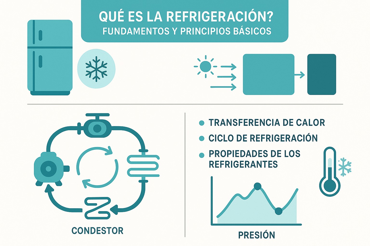 Infografía: conceptos clave de ¿Qué es la Refrigeración? Fundamentos y Principios Básicos