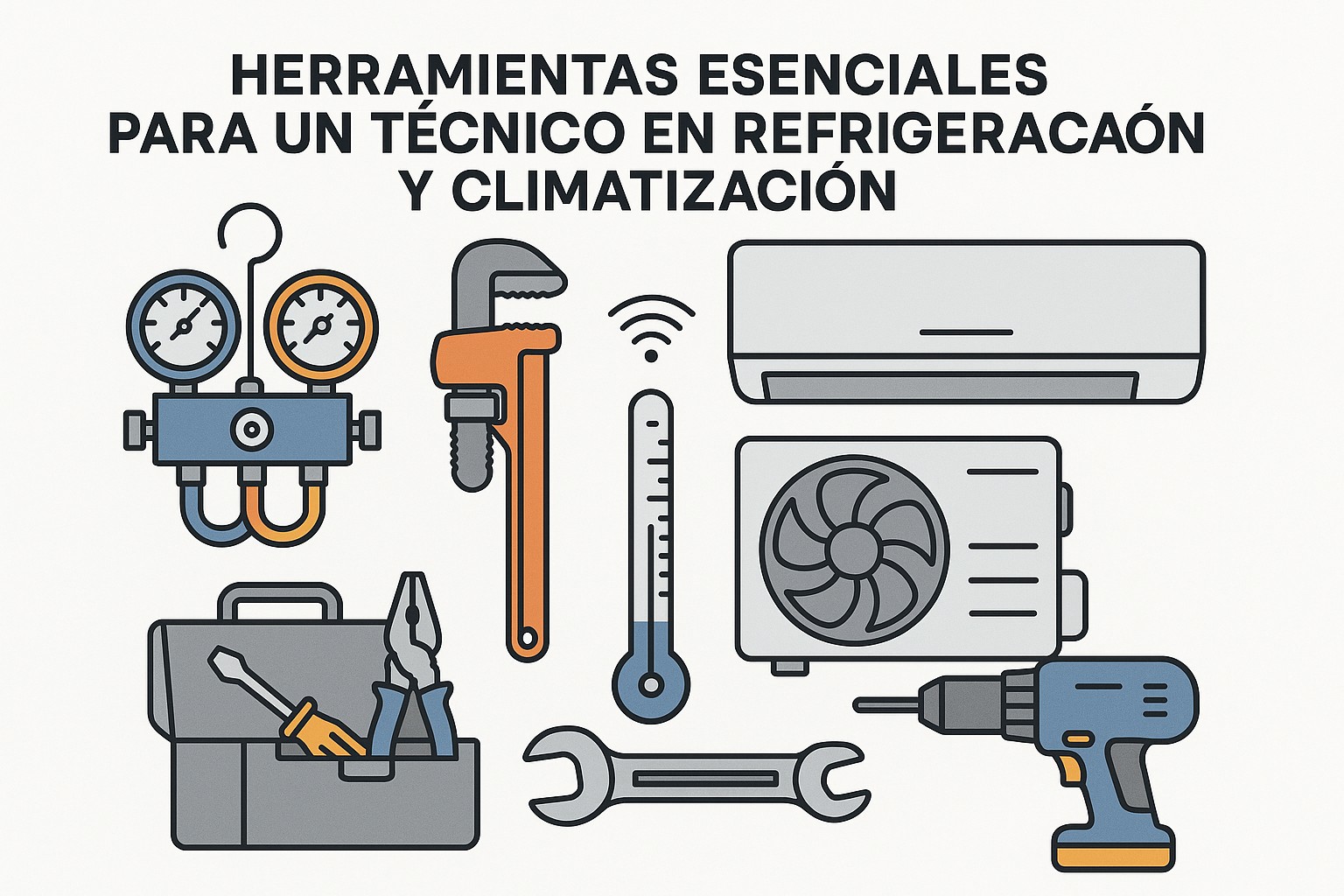 Diagrama sobre herramientas esenciales tecnico refrigeracion