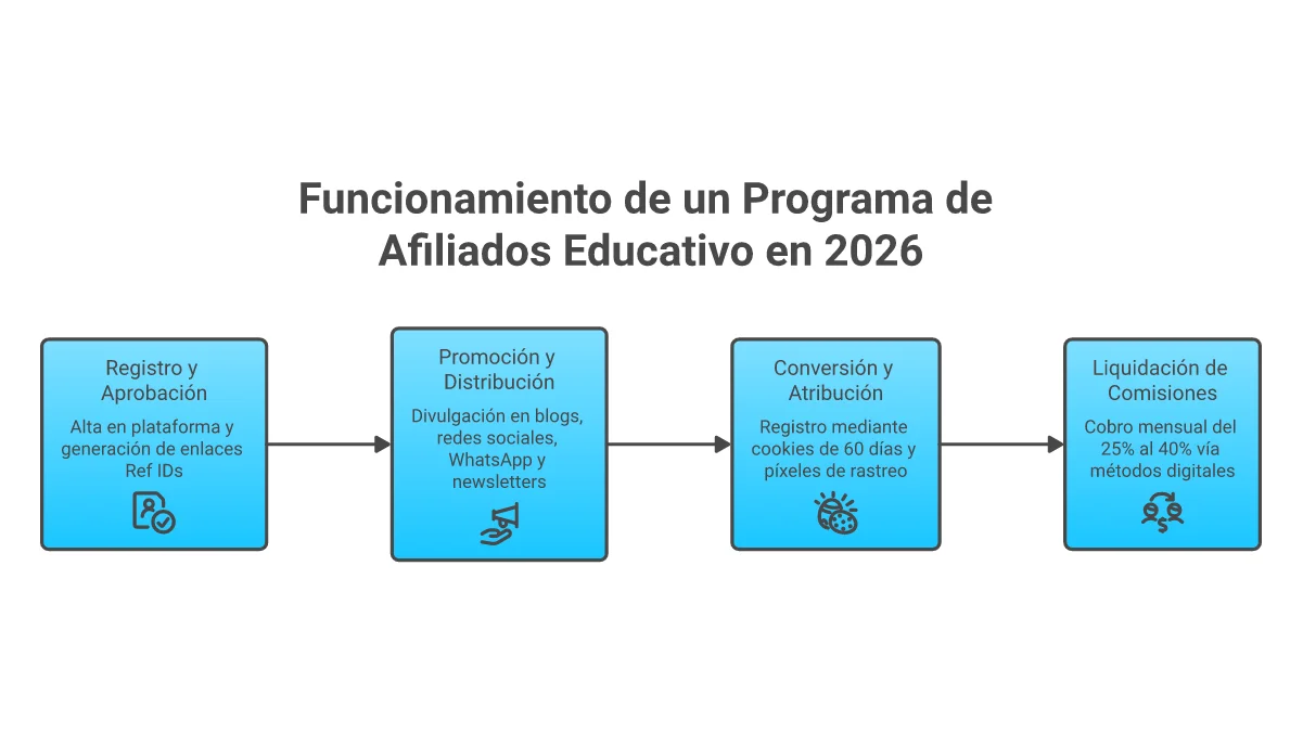 Infografía Funcionamiento de un Programa de Afiliados de Cursos Online 2026
