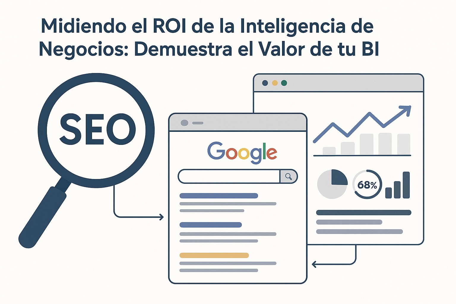 Representación visual de un tablero de BI mostrando métricas de ROI