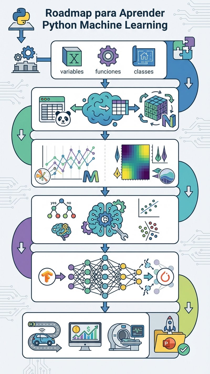 Infografía: Roadmap completo de Python para Machine Learning - librerías, algoritmos y ruta de aprendizaje
